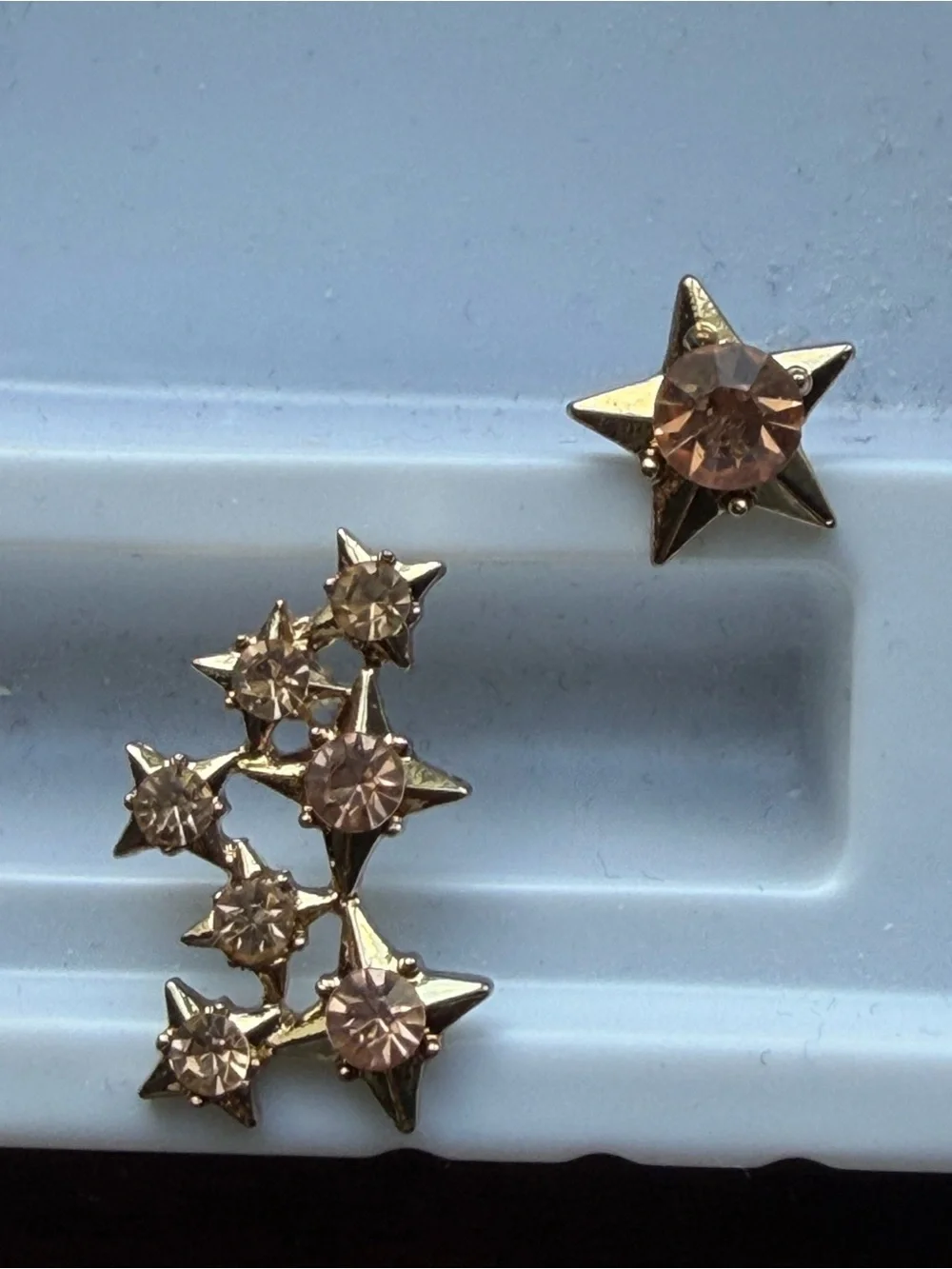 Gold Tone Crystal Star Cluster Statement Earrings